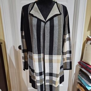 Anne Klein Black and Tan Plaid Cardigan, NWT, Size L